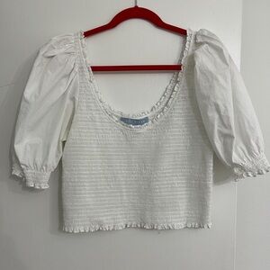 White Puff Sleeve Smocked Crop Top